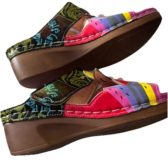 Women Bohemian Sandals Open Toe Wedge Heels Floral Summer Slipper Shoes Size 9 - Picture 4 of 7